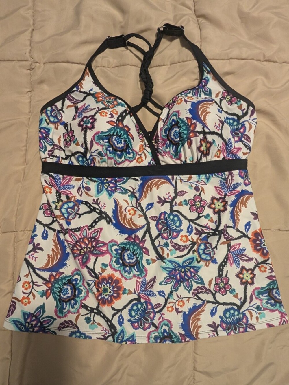 Free Country Floral Tankini- White with Teal & Purple Accents